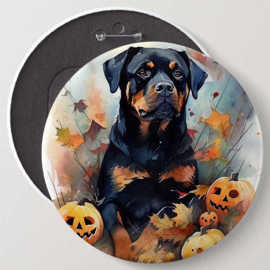 Halloween Rottweiler met pompoenen eng Ronde Button 6,0 Cm (Voorkant /achterkant)