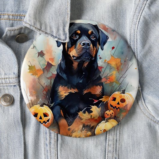 Halloween Rottweiler met pompoenen eng Ronde Button 6,0 Cm (In situ)