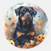 Halloween Rottweiler met pompoenen eng Ronde Sticker (Voorkant)