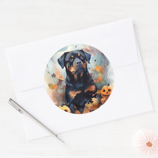 Halloween Rottweiler met pompoenen eng Ronde Sticker (Envelop)
