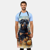 Halloween Rottweiler met pompoenen eng Schort (Gedragen)