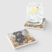 Halloween Rottweiler met pompoenen eng Stenen Onderzetter (Zijkant)