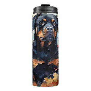 Halloween Rottweiler met pompoenen eng Thermosbeker