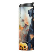 Halloween Rottweiler met pompoenen eng Thermosbeker (Gedraaid links)