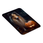 Halloween Rough Collie Met Pompoenen Eng Magneet (Rechterzijde)
