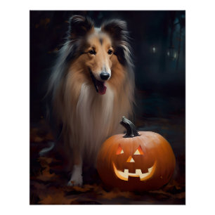 Halloween Rough Collie Met Pompoenen Eng Perfect Poster