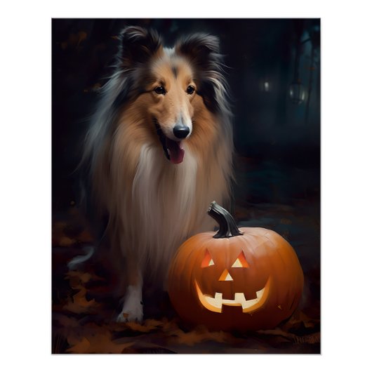 Halloween Rough Collie Met Pompoenen Eng Perfect Poster (Voorkant)