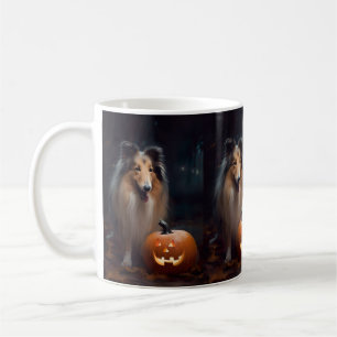 Halloween Rough Collie Met Pompoenen Griezelen Koffiemok