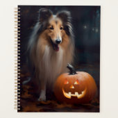 Halloween Rough Collie Met Pompoenen Griezelen Planner (Voorkant)