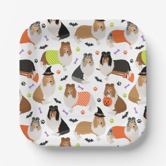 Halloween Rough Collie Paper Borden Papieren Bordje (Voorkant)
