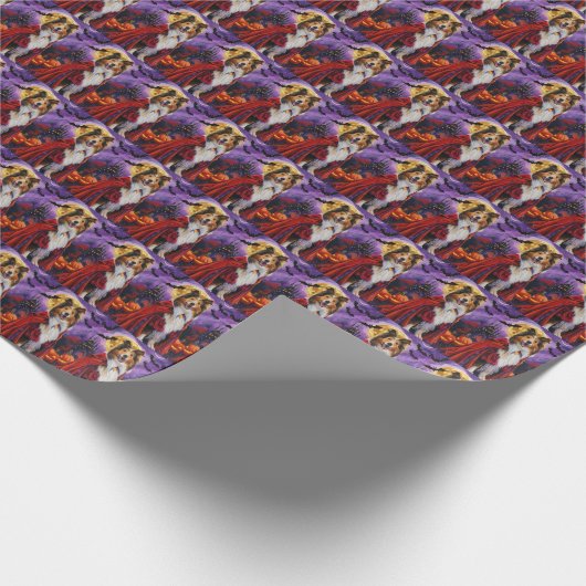 Halloween Rough Collie Vampire Pumpkins eng Cadeaupapier (Hoek)