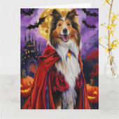 Halloween Rough Collie Vampire Pumpkins eng Kaart (Gele Bloem)