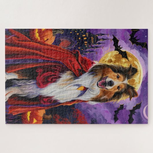 Halloween Rough Collie Vampire Pumpkins eng Legpuzzel (Horizontaal)