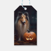 Halloween Rough Collie with Pumpkins Scary Cadeaulabel (Voorkant)