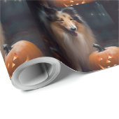 Halloween Rough Collie with Pumpkins Scary Cadeaupapier (Rol Hoek)