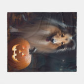 Halloween Rough Collie with Pumpkins Scary Fleece Deken (Voorkant (Horizontaal))