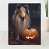 Halloween Rough Collie with Pumpkins Scary Kaart (Voorkant)