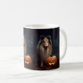 Halloween Rough Collie with Pumpkins Scary Koffiemok (Voorkant rechts)