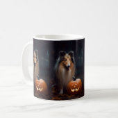 Halloween Rough Collie with Pumpkins Scary Koffiemok (Voorkant links)