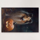 Halloween Rough Collie with Pumpkins Scary Legpuzzel (Horizontaal)