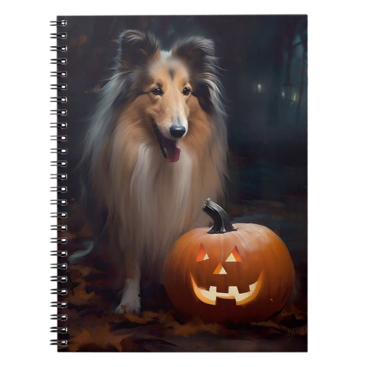 Halloween Rough Collie with Pumpkins Scary Notitieboek (Voorkant)