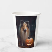 Halloween Rough Collie with Pumpkins Scary Papieren Bekers (Achterkant)