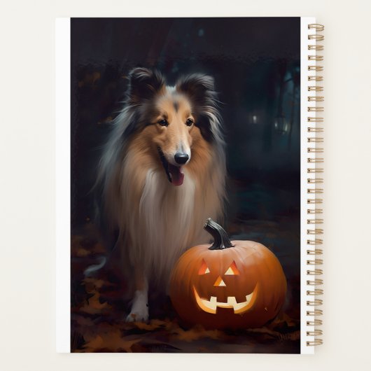 Halloween Rough Collie with Pumpkins Scary Planner (Achterkant)