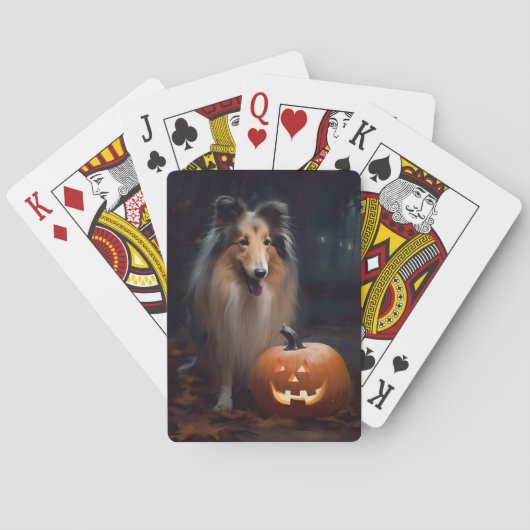 Halloween Rough Collie with Pumpkins Scary Pokerkaarten (Achterkant)