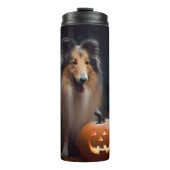 Halloween Rough Collie with Pumpkins Scary Thermosbeker (Voorkant)
