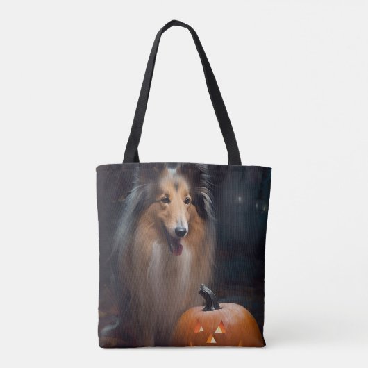 Halloween Rough Collie with Pumpkins Scary Tote Bag (Achterkant)