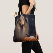 Halloween Rough Collie with Pumpkins Scary Tote Bag (Dichtbij)