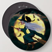 Halloween Round Button/vliegende heks Ronde Button 6,0 Cm (Voorkant /achterkant)