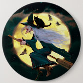 Halloween Round Button/vliegende heks Ronde Button 6,0 Cm (Voorkant)