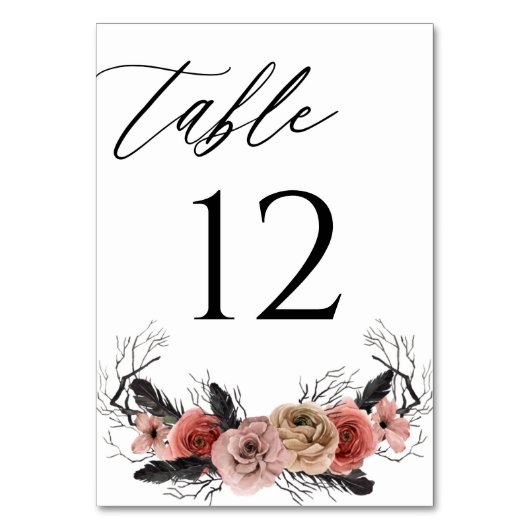 Halloween roze & Black Floral Table Number V2 Kaart (Achterkant)