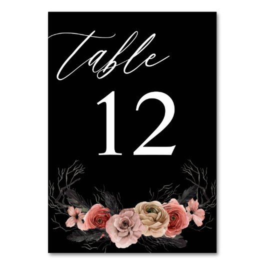 Halloween roze & Black Floral Table Number - zwart Kaart (Voorkant)