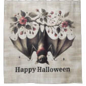 Halloween Roze Bloemen Boze vleermuis Groene blade Douchegordijn (Voorkant)