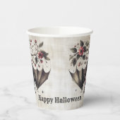 Halloween Roze Bloemen Boze vleermuis Groene blade Papieren Bekers (Links)