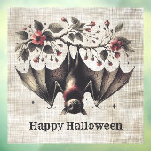 Halloween Roze Bloemen Boze vleermuis Groene blade Raamsticker (Vel 3)