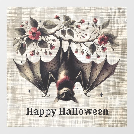 Halloween Roze Bloemen Boze vleermuis Groene blade Raamsticker (Vel)