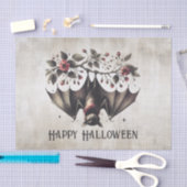 Halloween Roze Bloemen Boze vleermuis Groene blade Tissuepapier (Craft)
