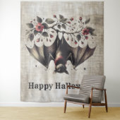 Halloween Roze Bloemen Boze Vleermuis Groene Blade Wandkleed (In situ)