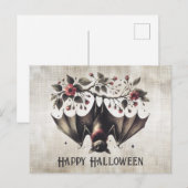 Halloween Roze Bloemen Kwaadaardige Vleermuis Groe Briefkaart (Voorkant / Achterkant)