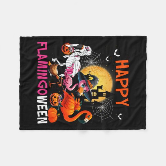 Halloween Roze Flamingo Kostuum Skeleton Witch Fleece Deken (Voorkant (Horizontaal))