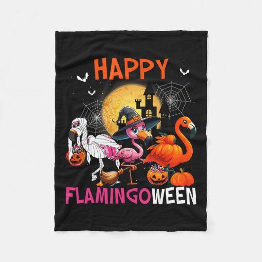 Halloween Roze Flamingo Kostuum Skeleton Witch Fleece Deken (Voorkant)