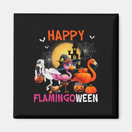 Halloween Roze Flamingo Kostuum Skeleton Witch Magneet (Voorkant)
