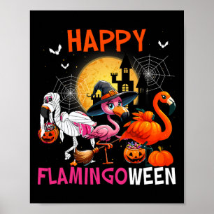 Halloween Roze Flamingo Kostuum Skeleton Witch Poster