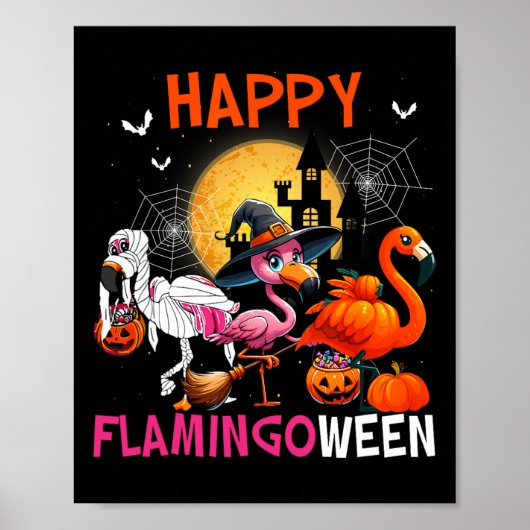 Halloween Roze Flamingo Kostuum Skeleton Witch Poster (Voorkant)