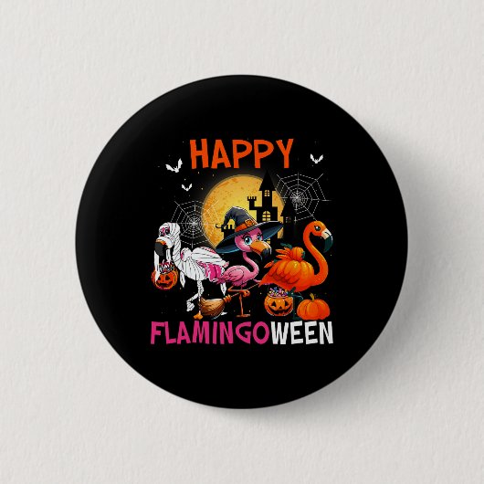 Halloween Roze Flamingo Kostuum Skeleton Witch Ronde Button 5,7 Cm (Voorkant)