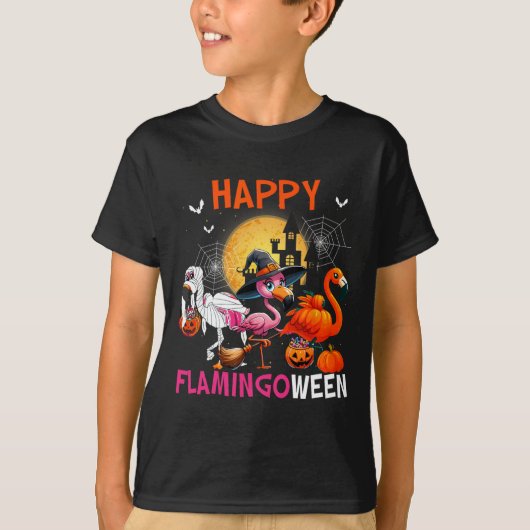 Halloween Roze Flamingo Kostuum Skeleton Witch T-shirt (Voorkant)