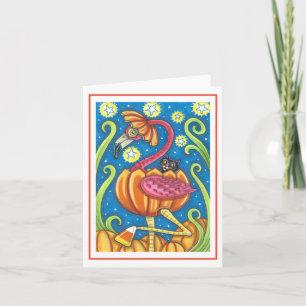 HALLOWEEN ROZE FLAMINGO ZWARTE KAT IN POMPOEN Blan Kaart